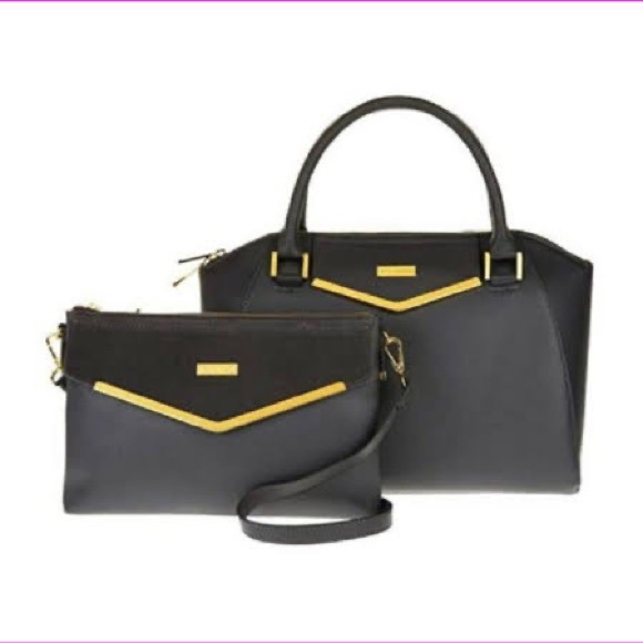 joy+ iman Handbags - New JOY and IMAN Couture Leather Satchel and Clutch with Velvet Detail Black